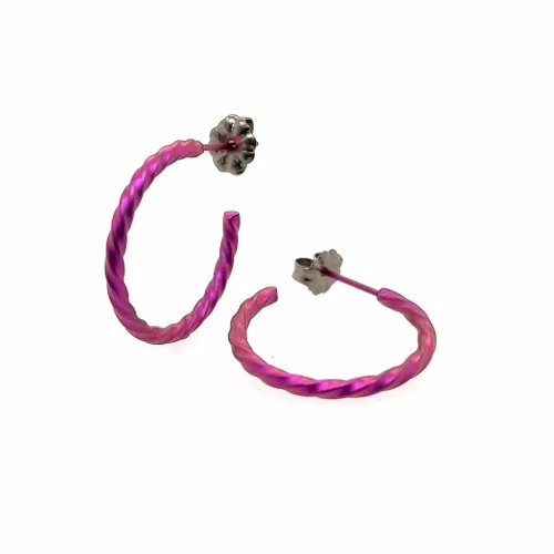 Small Twisted Pink Hoop Earrings